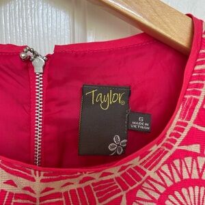 Taylor Cherry Red and Tan Geometric Cotton Sheath Dress size 6